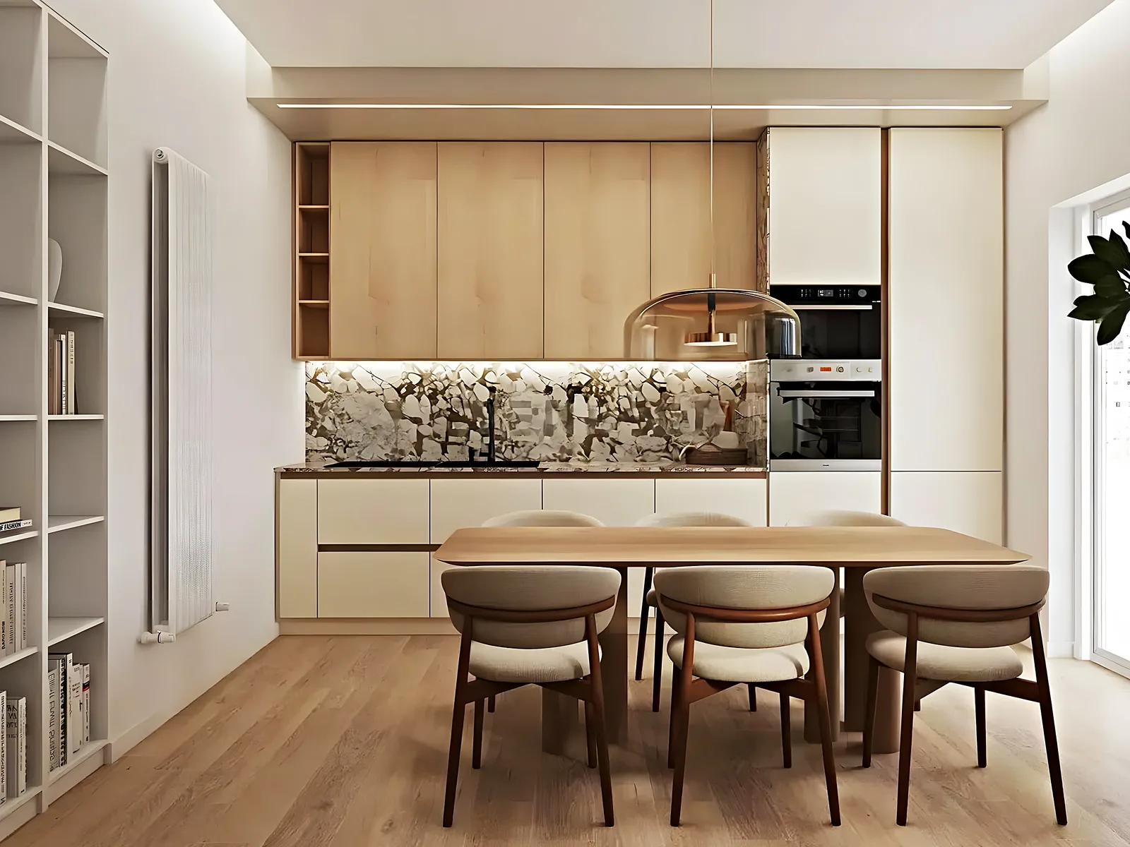 Salle à manger d’un appartement de Málaga entièrement rénové, avec menuiserie sur mesure